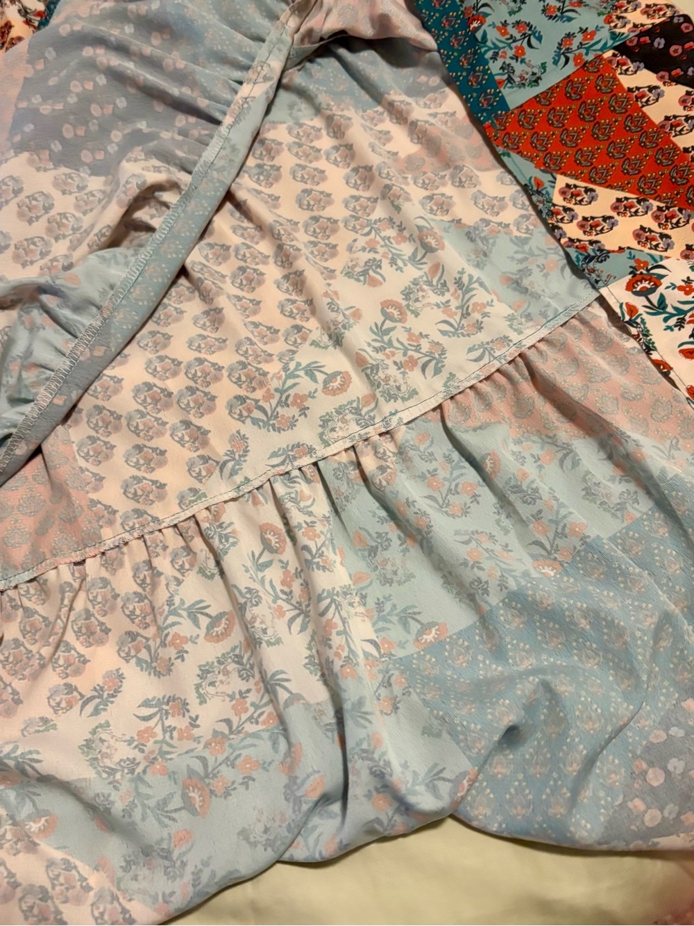 Boho Patchwork Maxi Skirt - Teal, Rust & Cream. Size medium. - Picture 7 of 7